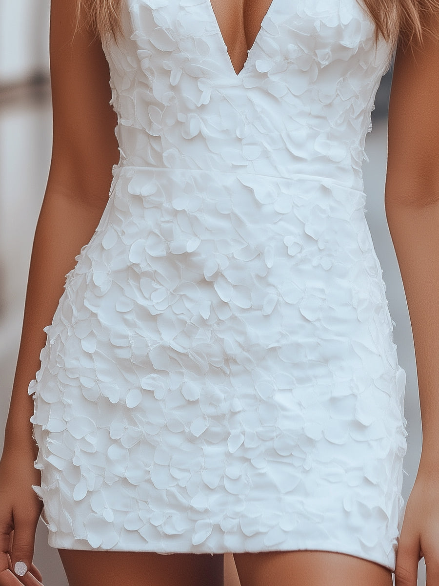 Elegant Blomstret Teksturert V-Hals Mini Kjole