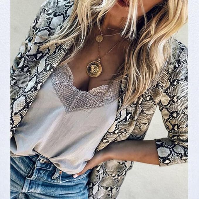 Luna™ - Elegant Slangeskinnmønster Åpen Blazer